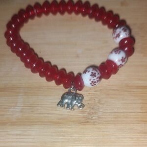 Red Beaded Bracelet with Elephant Charm